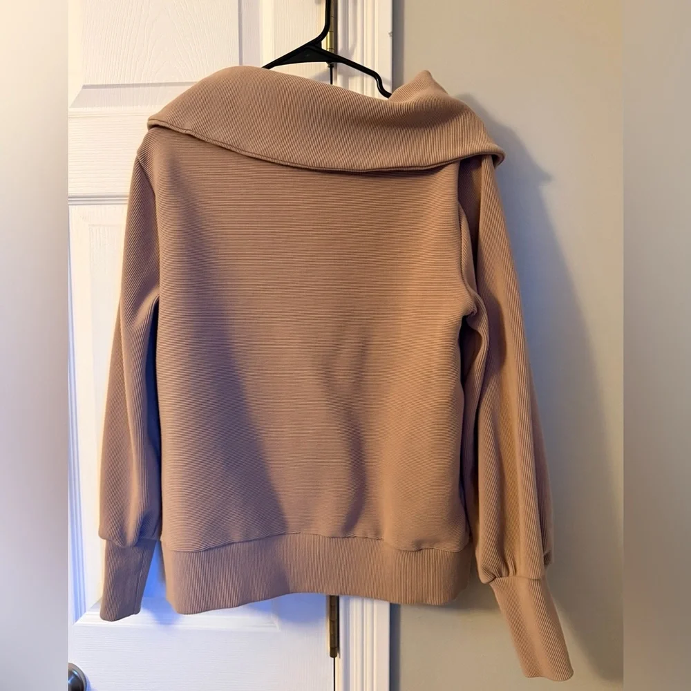 Women’s Tan Sweater with Zipper Collar - Picture 2 of 2